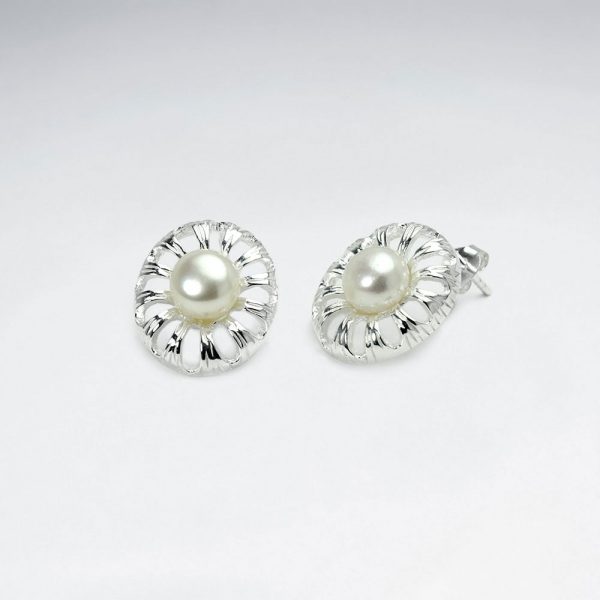 925 sterling silver pearl centered flower stud earrings p5920 16902 zoom