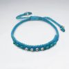 Bracelet Coton Ciré Macramé avec des Perles d'Argent Turquoise