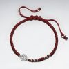 Bracelet Macramé Nylon avec des Perles Argent et Cercles Ouverts Marron