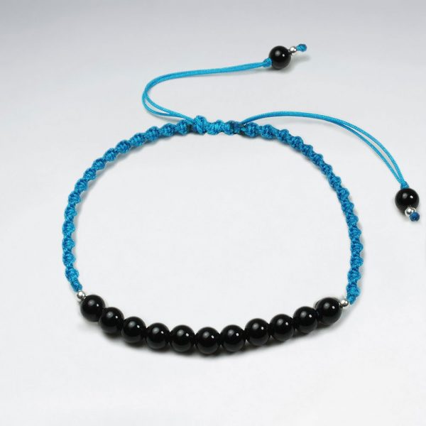 Bracelet Nylon avec Perle Pierre Noir Bleu
