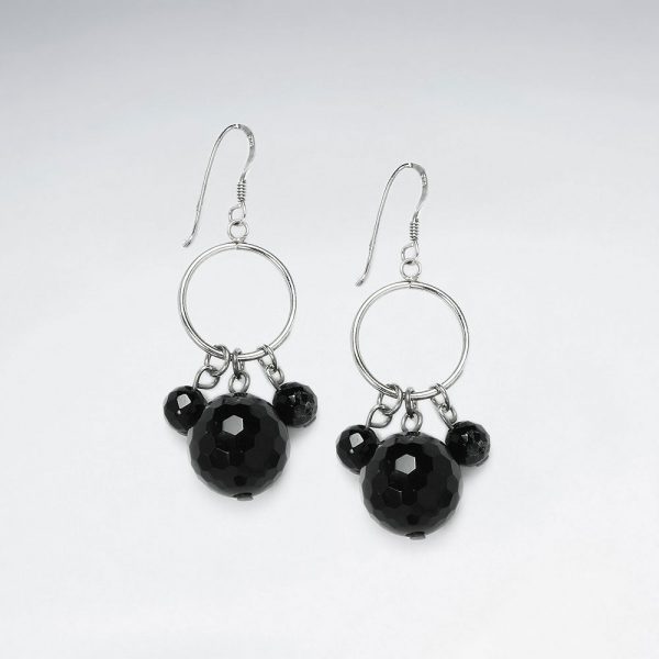 black stone faceted ball charms and silver hoops dangle earrings p4478 12937 zoom