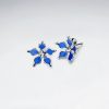 Boucle d'Oreille Argent Fleur Cinq pétales en émail Bleu